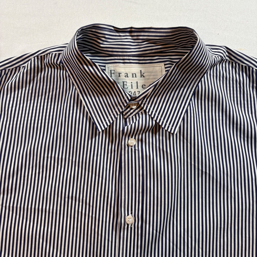Frank & Eileen Paul Button Down Shirt Men Large Navy White Stripe Italian Cotton